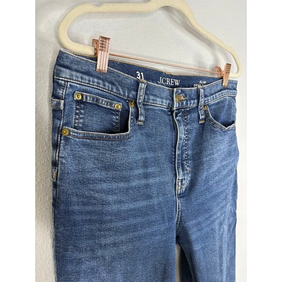 J Crew Slim Demi Boot Jeans Denim High Rise Raw Hem Stretch Agnes Wash Size 31 - Picture 5 of 9